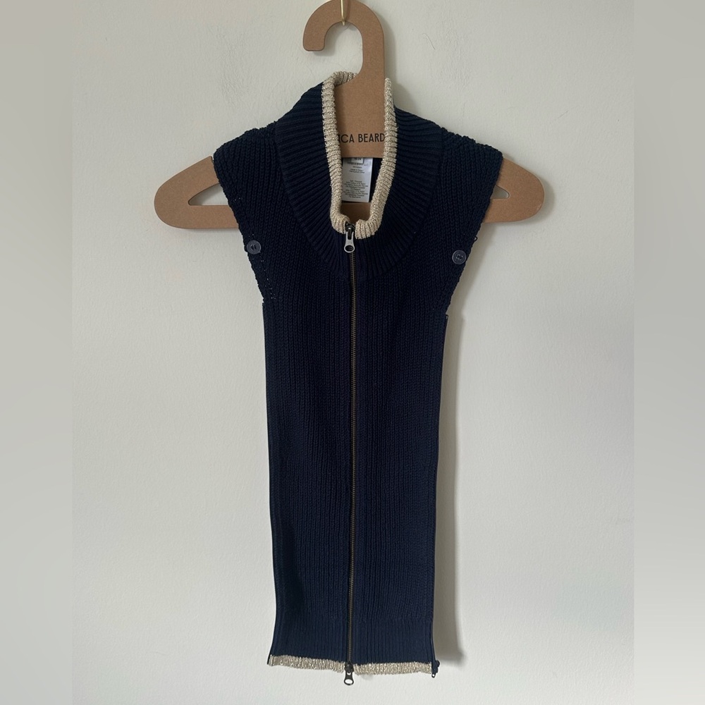 VERONICA BEARD Dickey Sweater SEABROOK Navy Gold stripe mock 16-24